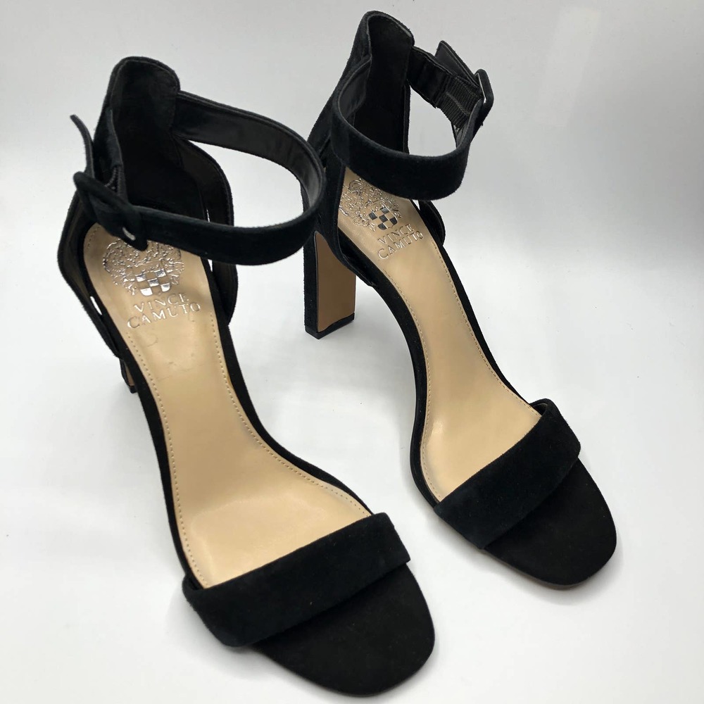 Vince Camuto Womens Bew7n Leather Slip On Open Toe Heels Black 9 M